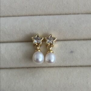 Gold Star Pearl Drop Earrings | CZ Star Studs | Cute Feminine Jewelry